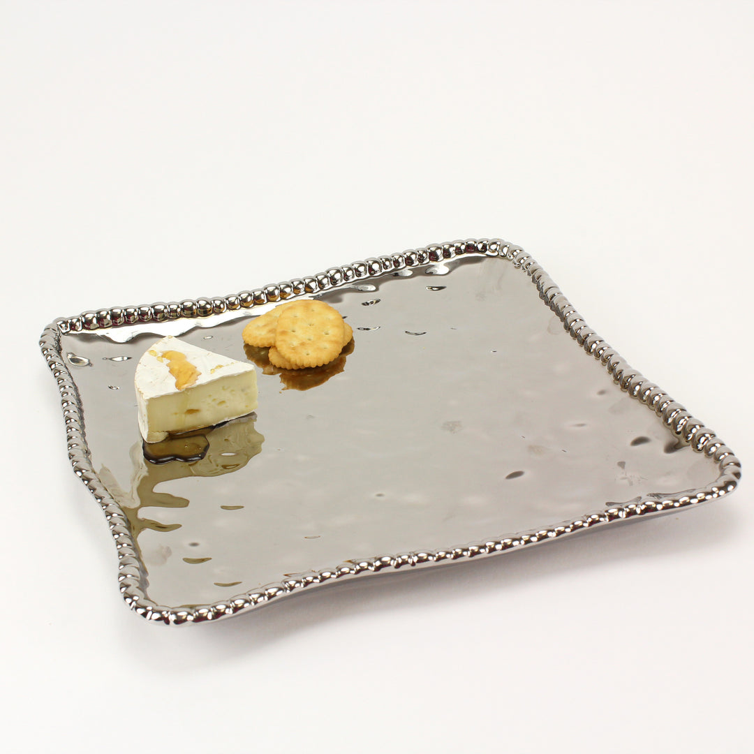 Silver square platter with Silver beading