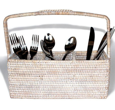 Rattan 3 part cutlery holder