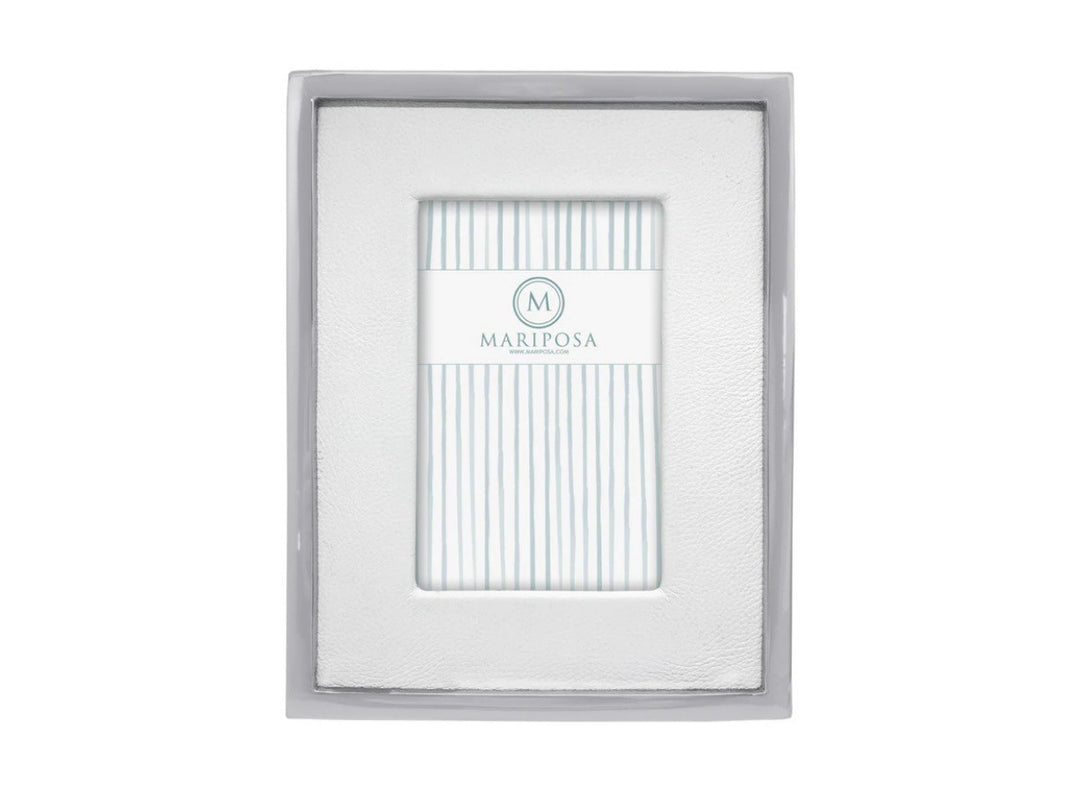 White Leather w Metal Border Frame- 4 x 6