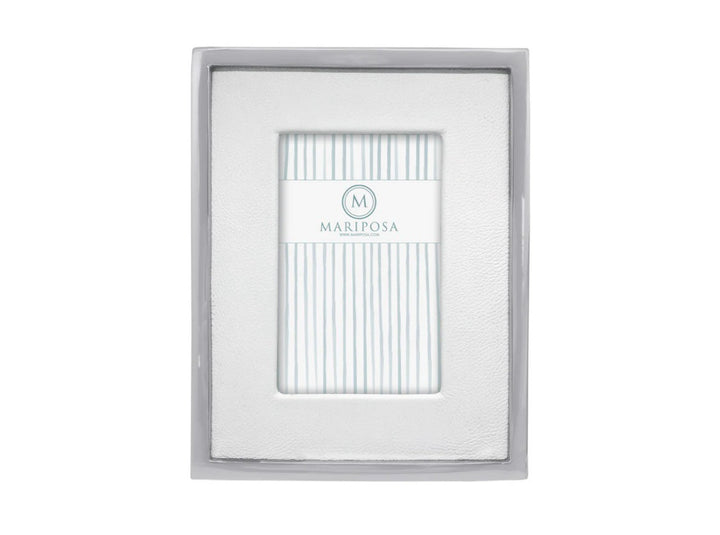 White Leather w Metal Border Frame- 4 x 6