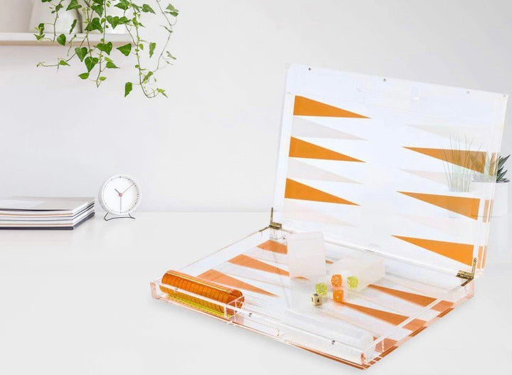 Lucite Backgammon - orange and white