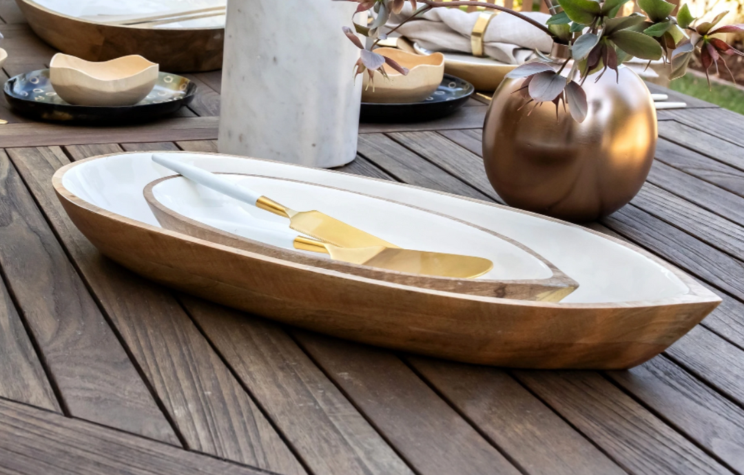 White/ Mango Wood Large Oval Boat Shaped Platter/Tray – The