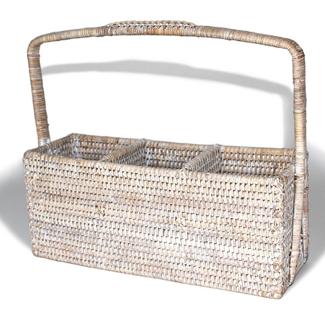 Rattan 3 part cutlery holder