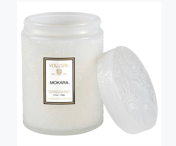 Voluspa Mini Tall Embossed Glass Jar- French Cade Lavender