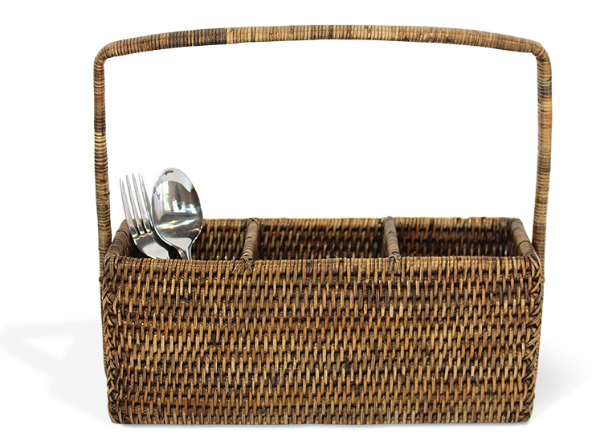 Rattan 3 part cutlery holder