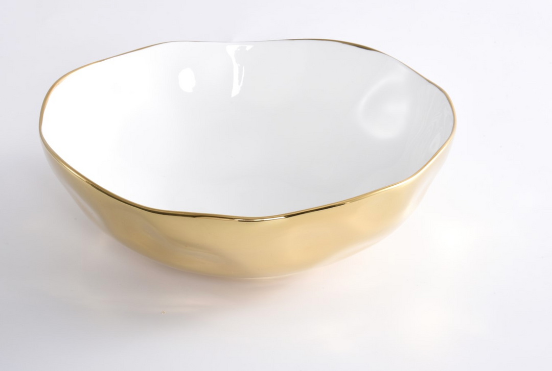 Simple Wide Round Bowl  w White inside - Gold or SIlver