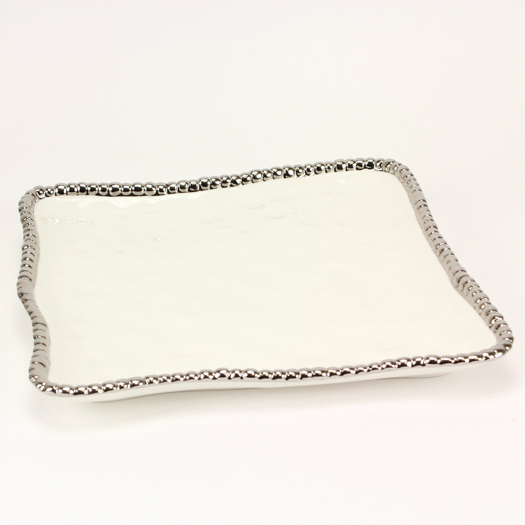 Silver square platter with Silver beading