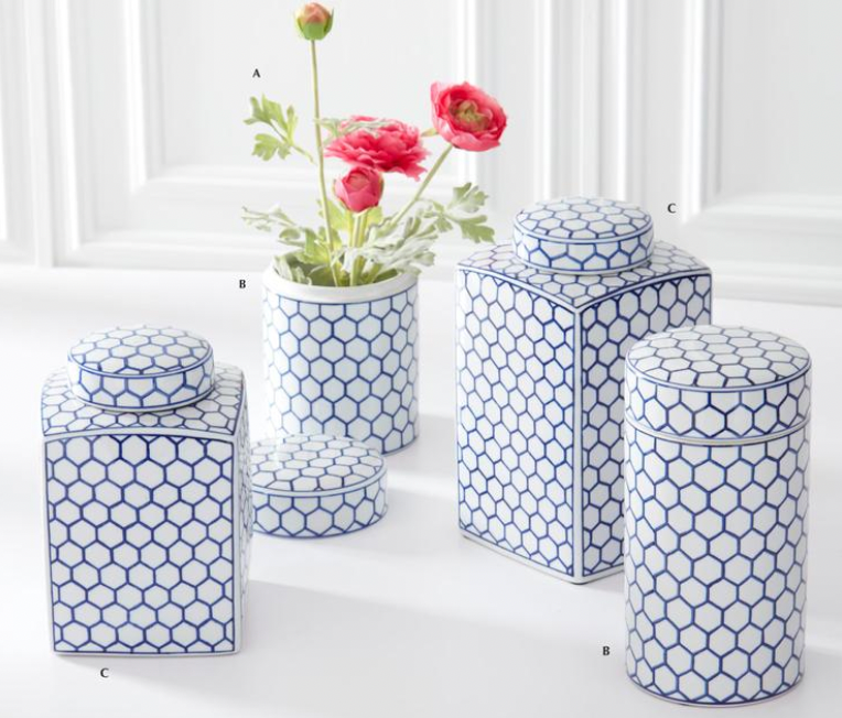 Blue and White Square Jars- S/2