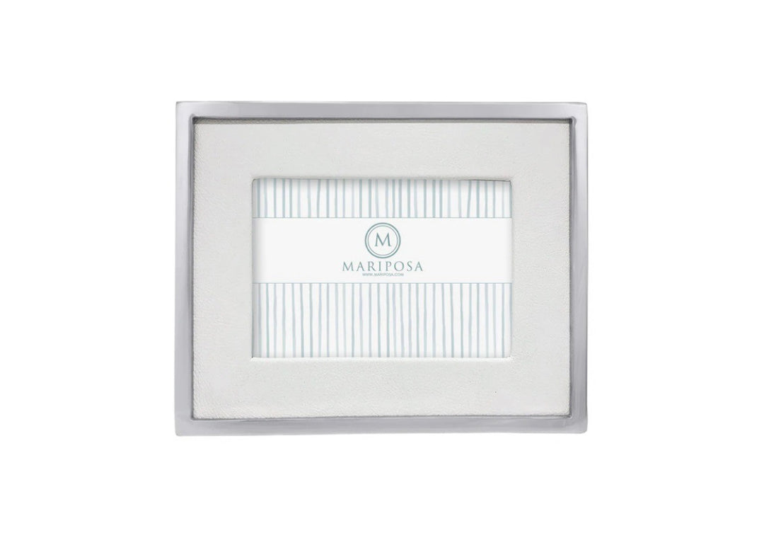 White Leather w Metal Border Frame- 4 x 6