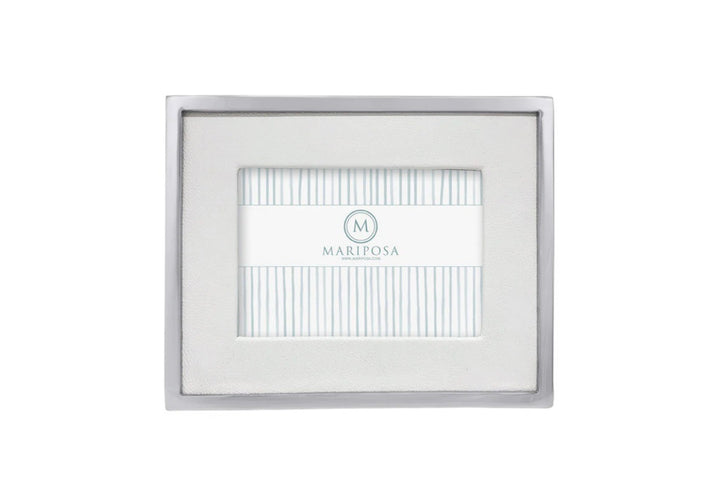 White Leather w Metal Border Frame- 4 x 6